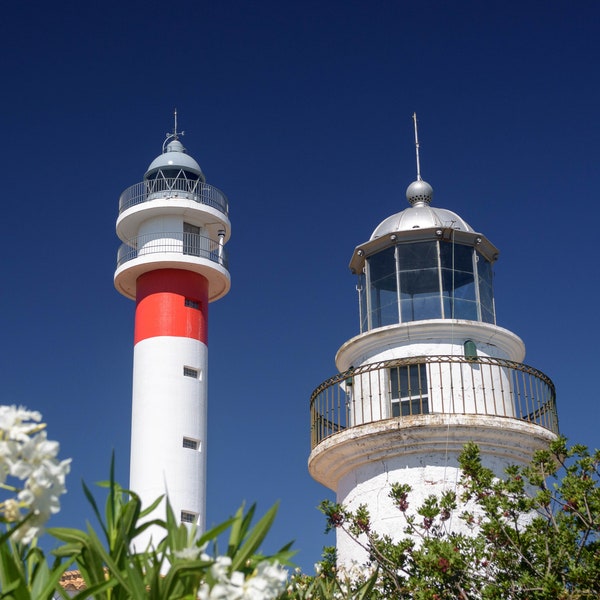 Two Lighthouses Together on the Spanish Coast, the Ancient & the Modern in El Rompido, Huelva, Andalusia, Spain Canvas Print - CW 6354