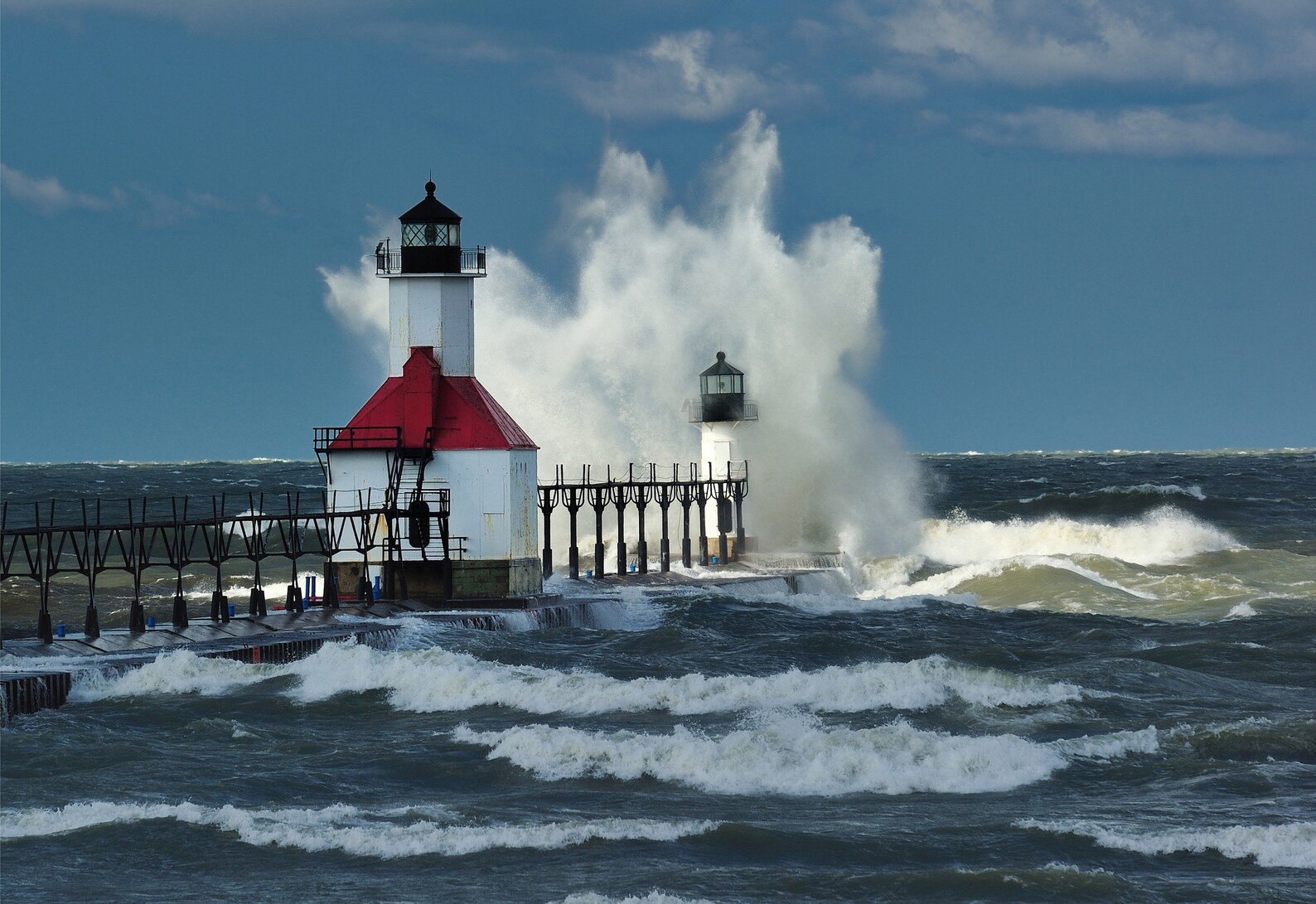 St. Joseph Lighthouse with Stormy Waves in Michigan Canvas Etsy