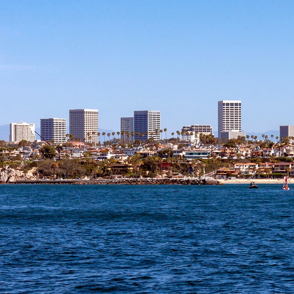 Newport Beach City Skyline, Entrance to the Harbor, Corona Del Mar Beach Canvas Print -  32in.Hx48in.W - (3) Panels 36in.Hx72in.W - CW 2727