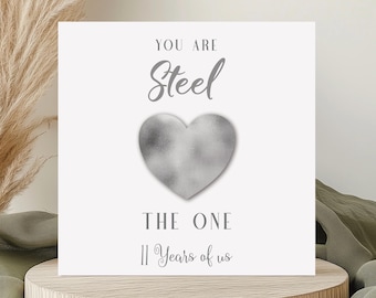 Steel 11th Anniversary Card: for Husband or Wife (2 sizes) Printed Card