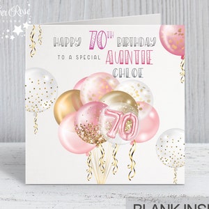 70th Birthday Card, Personalised Pink Balloon Card for Women, Wife, Daughter, Godmother, Mum, Auntie, Grandma, Nan, Sister (Standard or A5)