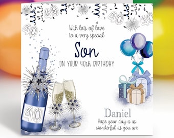 40th Birthday Card Personalised for Him / Men, Son, Grandson, Godson, Cousin, Nephew, Brother, Uncle, Boyfriend, Dad (Standard or A5)