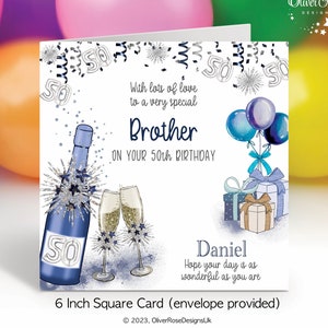 50th Birthday Card Personalised for Him / Men, Son, Grandson, Cousin, Nephew, Brother, Uncle, Dad, Grandad, Husband (Standard or A5)
