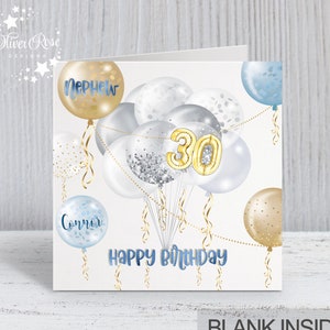 30th Birthday Card, AGE 30, Personalised, Cards for Her/Him, Blue & Gold effect, Any Relation, 5.7" Blank Inside