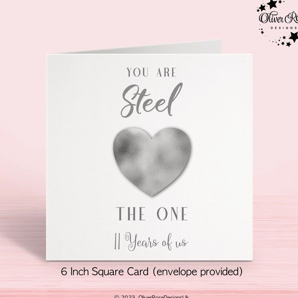 STEEL 11th Anniversary Card, Wife, Husband [6x6" Square OR 5x7" Rectangle]