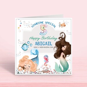 Personalised Mermaid Birthday Card for Girls: Daughter Granddaughter Goddaughter Sister Niece Great-Niece Great-Granddaughter Cousin