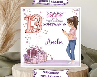 Tarjeta Cumpleaños 13 Años - Diseño Perro Salchicha - Tamaño 145x145 Mm - Fabricada En UK