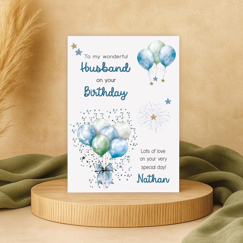 Personalised Husband Birthday Card: Blue Balloons, 30th 35th 40th 45th ...