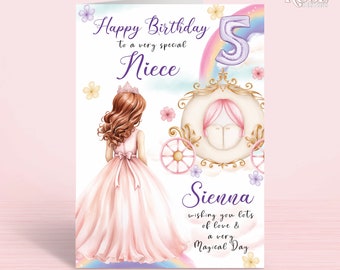 Personalised Birthday Card for Girls, Daughter, Niece, Goddaughter, Sister, Granddaughter, 2nd, 3rd, 4th, 5th, 6th, 7th, 8th, Princess, A5