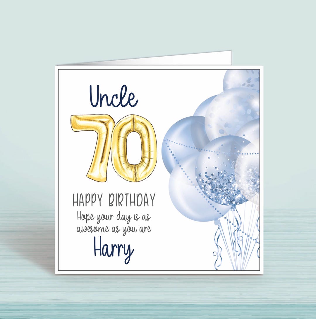 Personalised 70th Birthday Card for Him: Blue Balloons - Etsy
