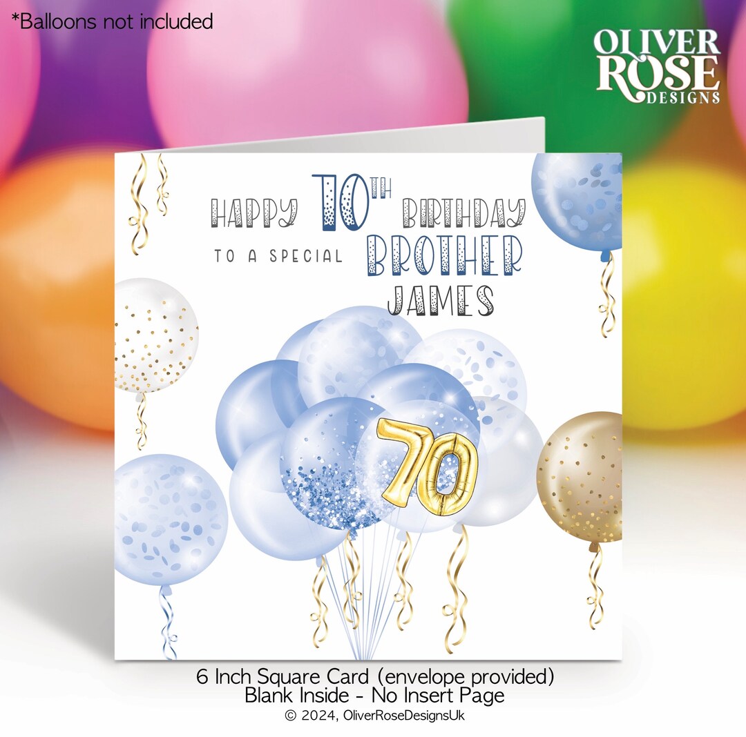 70th Birthday Card Blue Personalised Gift for Him / Man, Men, Male, Dad ...