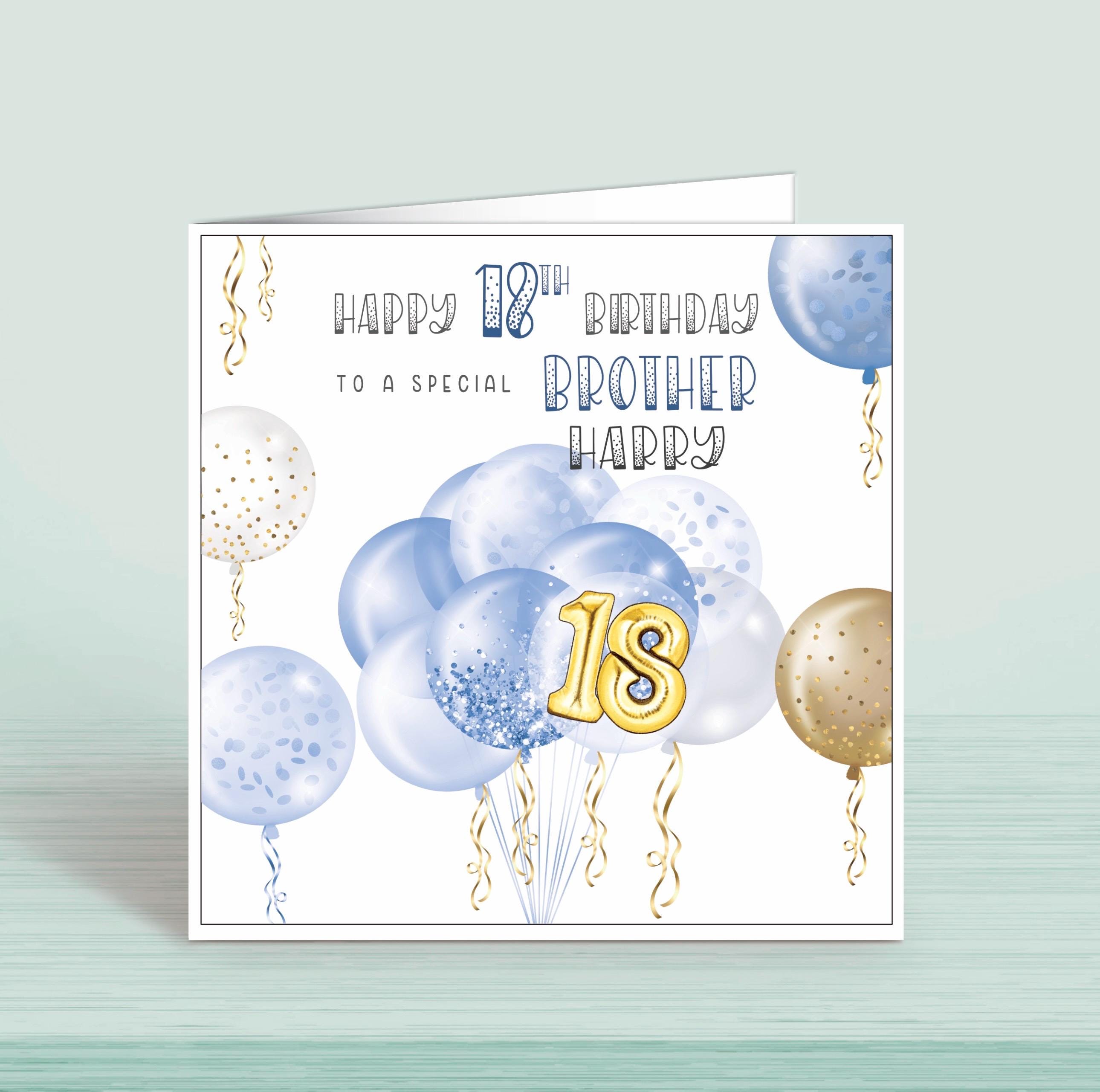 Brother Happy 18th Birthday Card - Blue Balloons - UK