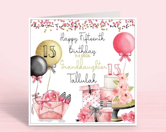 Personalised 15th Birthday Card: Glam Teenage Girl, any Relation (2 sizes)