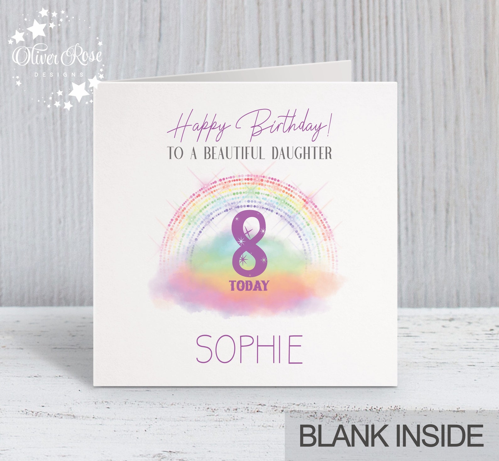 8th Birthday Card AGE 8 Girls Personalised Rainbow Card Any - Etsy