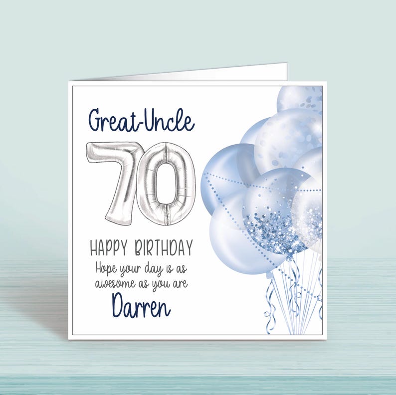 Personalised 70th Birthday Card for Him: Blue Balloons - Etsy