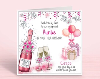 Handgefertigte Glückwunschkarte „Pink Champagne“ – Weiß, Mit Glitzer & Strass, 16x16 Cm, Inkl. Umschlag