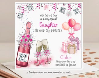 Personalised 21st Birthday Card: Pink Bubbly, any Relation, Niece Daughter Granddaughter Goddaughter Sister Great-Granddaughter Great-Niece
