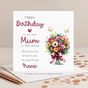Personalised Birthday Card for Mum: Floral Bouquet, 40th 50th 55th 60th 65th 70th 75th 80th 85th 90th