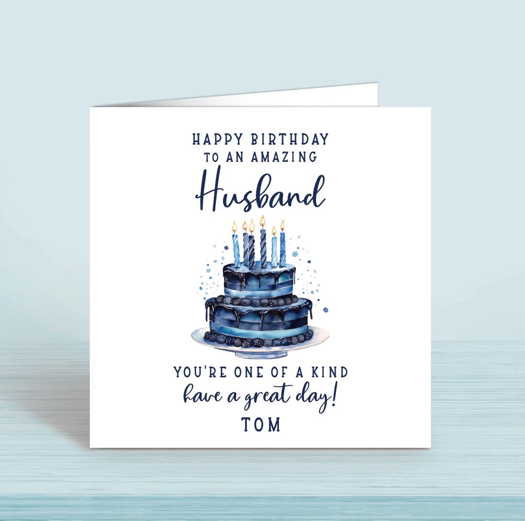 Personalised Husband Birthday Card: Blue Cake (6x6") - Etsy