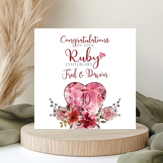 Personalised 40th Anniversary Card, Ruby Anniversary Card Any