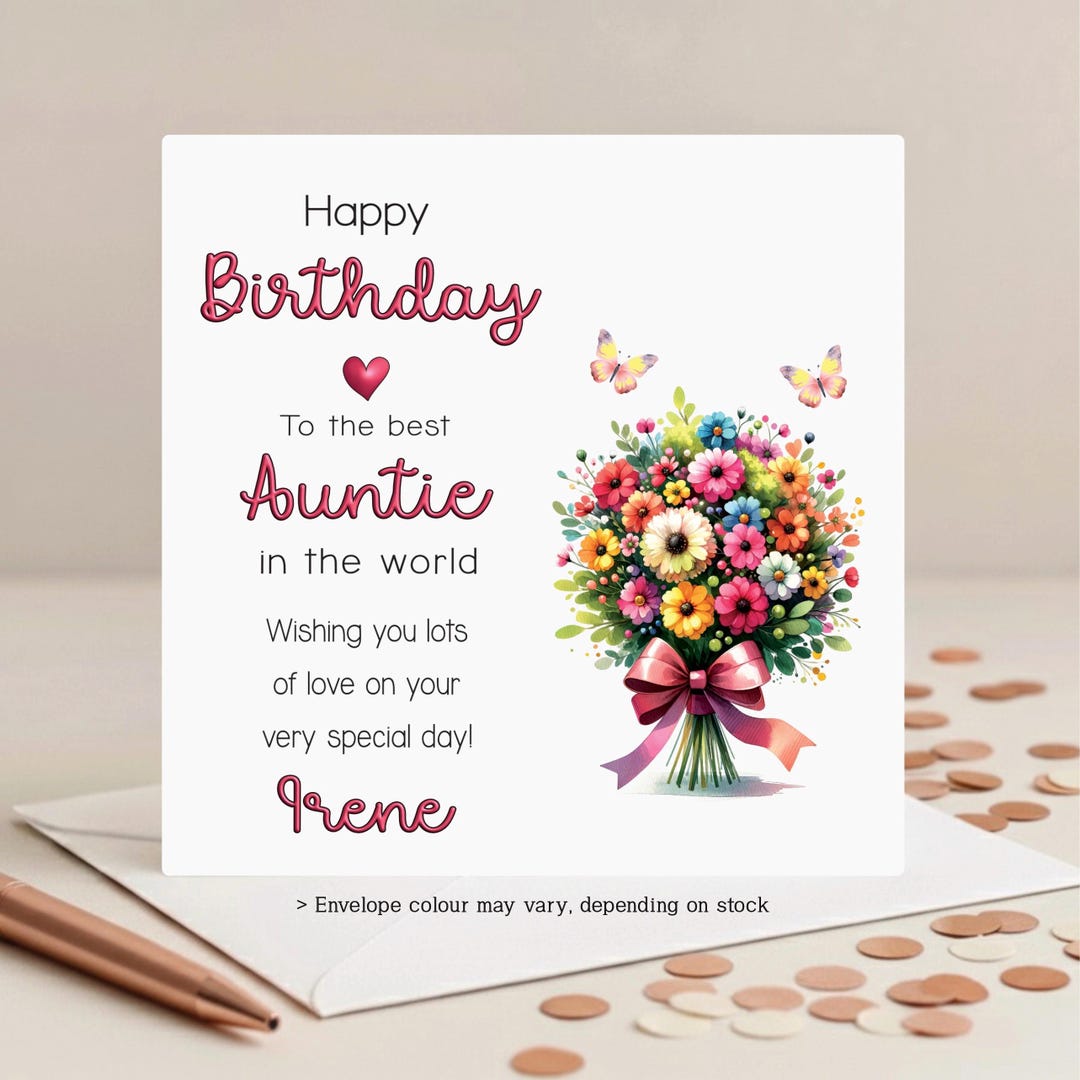 Personalised Birthday Card for Auntie: Floral Bouquet, 30th 40th 50th ...