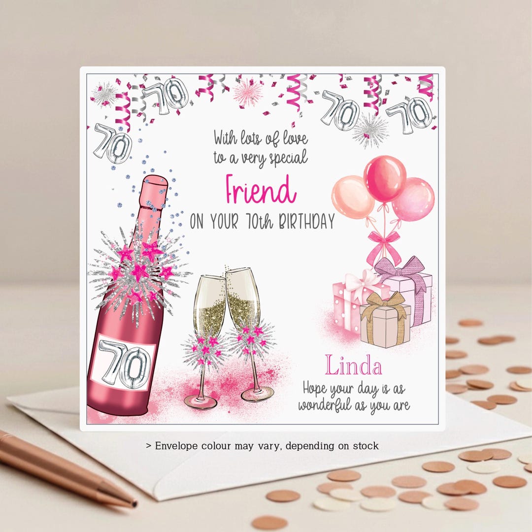 Personalised 70th Birthday Card for Her: Pink Bubbly, Mum Nan Grandma ...