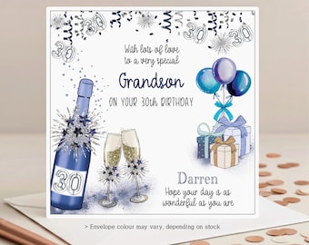 Personalised 30th Birthday Card for Him: Blue Bubbly, Grandson Godson Twin Brother Uncle Cousin Son Son-in-law Nephew Great-Nephew Friend
