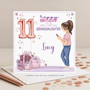 Personalised 11th Birthday Card for Girl: Any Relation and Choose Hair Colour, Niece Granddaughter Daughter Sister Cousin Goddaughter