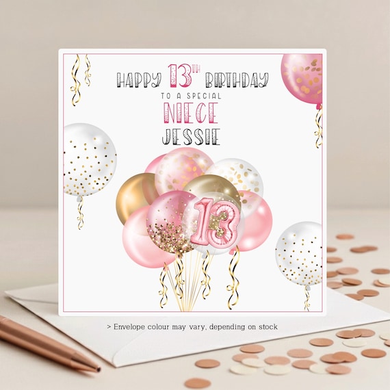 Personalised 13th Birthday Card | Cute Pink Balloon & Arrow Gift Co
