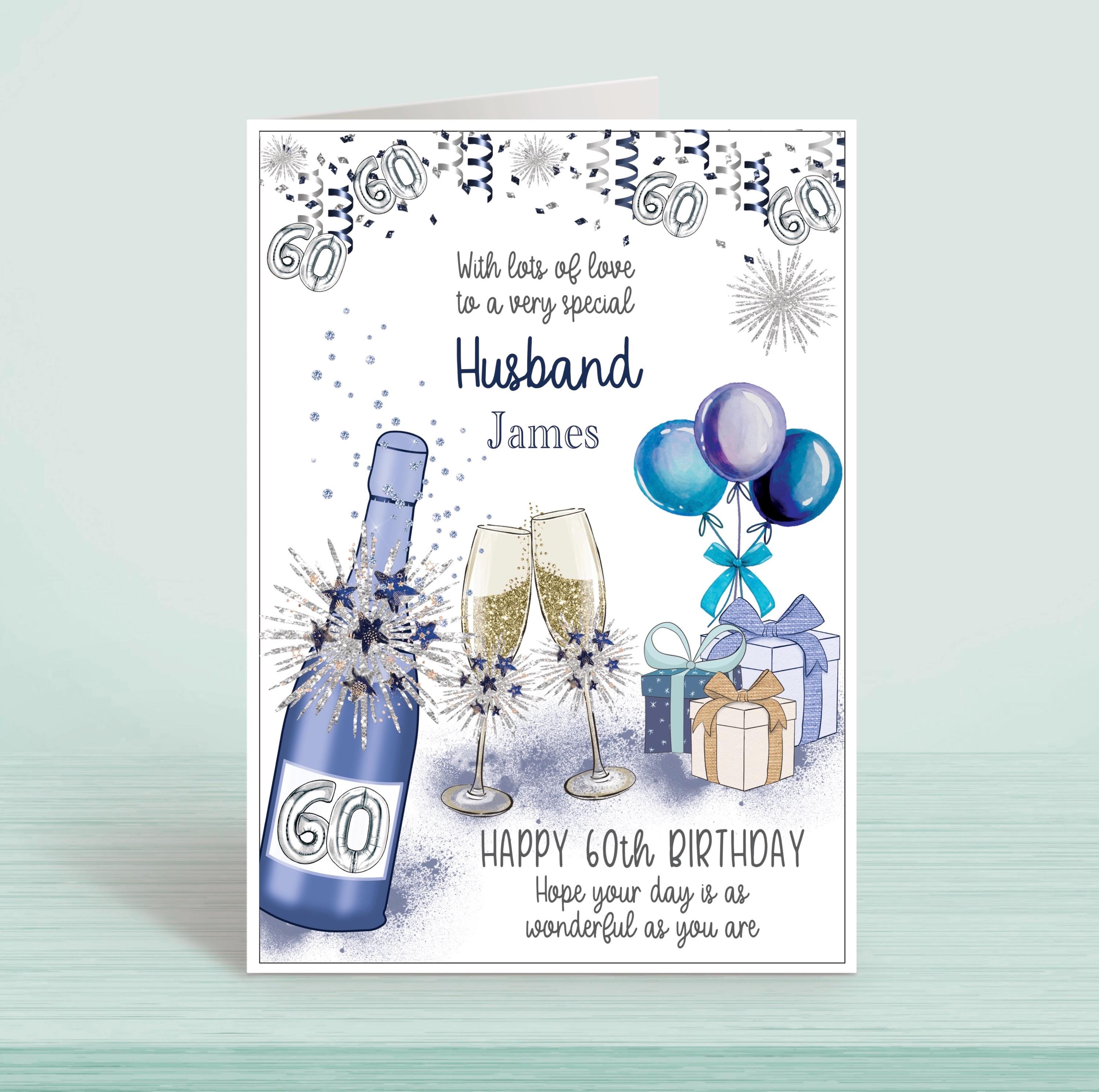 Personalised Husband Birthday Card: Blue Bubbly, 30th 35th 40th 45th ...