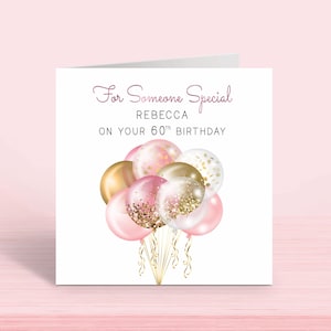 Personalised 60th Birthday Card for Her: Pink Balloons, Any Relation (6x6")