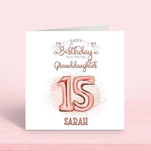Personalised 15th Birthday Card for Girls: Pink, Niece Goddaughter Cousin Sister Great-Niece Daughter Granddaughter Great-Granddaughter