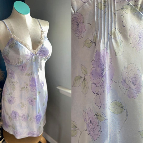 Vintage Floral Blue and Purple Pastel Slip Dress