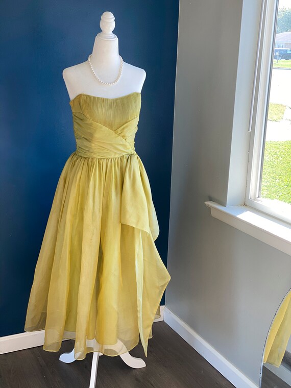 1960s Chartreuse Chiffon Party Dress