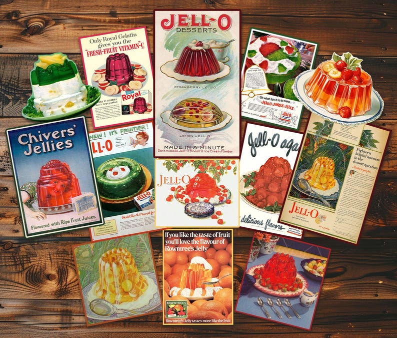 13 Piece Vintage Jello Stickers, Jello Set 1, Vintage Ephemera, Funny