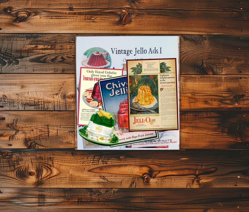 13 Piece Vintage Jello Stickers, Jello Set 1, Vintage Ephemera, Funny
