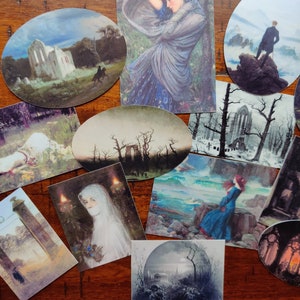 14 Piece Gothic Romantic Sticker Set, Romantic Art, Gothic Art, Gothic Paintings, Victorian Stickers, Vintage Stickers, Halloween Stickers image 7
