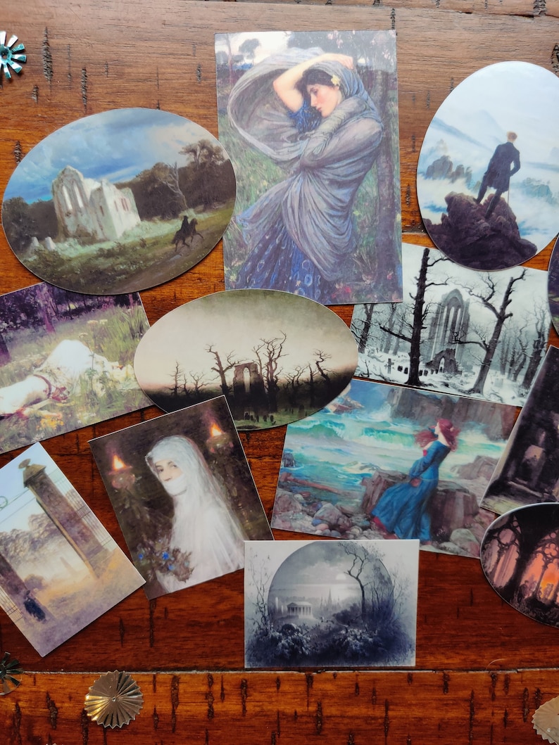 14 Piece Gothic Romantic Sticker Set, Romantic Art, Gothic Art, Gothic Paintings, Victorian Stickers, Vintage Stickers, Halloween Stickers image 7