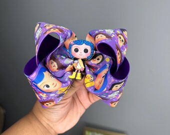 Halloween Hair Bow: Coraline-Inspired 3" Ribbon Alligator Clip