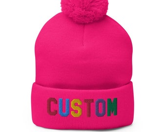 Custom Embroidered Knit Beanie, Personalized Beanie, design your own Beanie, add your text, choose your font, Made in USA, Embroidery