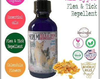 Flea & Tick repellent Serum for Cats Organic Essential Oil scented with Castor oil infused with Calendula flowers