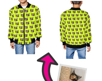 Custom Photo Chaqueta Bomber para niños con cremallera, chaqueta de vuelo personalizada, chaqueta juvenil, diseño personalizado de su propia chaqueta, agregar foto, logotipo, regalo