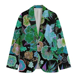 Men's Casual Blazer, Hawaiian Flowers by Maru, Hawaiian Flowers Blazer, tropical flowers, tropical blazer, floral print