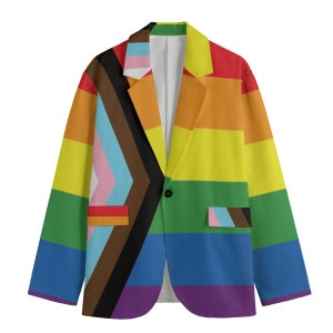 Love is love Men's Casual Blazer, Progress pride flag, LGBTQ flag Rebooted by Daniel Quasar, rainbow flag, LGBTQIA, rainbow Blazer