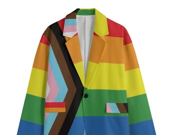 Love is love Men's Casual Blazer, Progress pride flag, LGBTQ flag Rebooted by Daniel Quasar, rainbow flag, LGBTQIA, rainbow Blazer