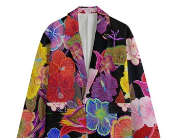 Men's Cotton Blazer, Hawaiian Flowers by Maru, Hawaiian Flowers Blazer, tropical flowers, tropical blazer, floral print