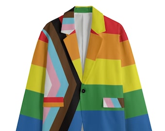 Love is love Men's Cotton Blazer, Progress pride flag, LGBTQ flag Rebooted by Daniel Quasar, rainbow flag, LGBTQIA, rainbow Blazer