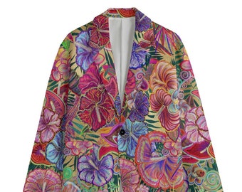 Men's Cotton Blazer, Hawaiian Flowers by Maru, Hawaiian Flowers Blazer, tropical flowers, tropical blazer, floral print