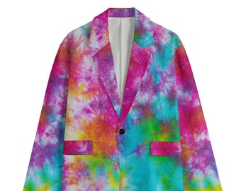 Men's Cotton Blazer, Rasta Tie Dye Blazer, Rainbow blazer, Hippie Boho Blazer, Gift for Color Lovers, Gift for Happy people, gift