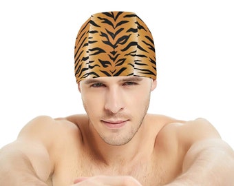 Unisex Swimming Cap Tiger print, animal print, swimming hat, Gift for Animal Lovers, Gift for Cat Lovers, Halloween